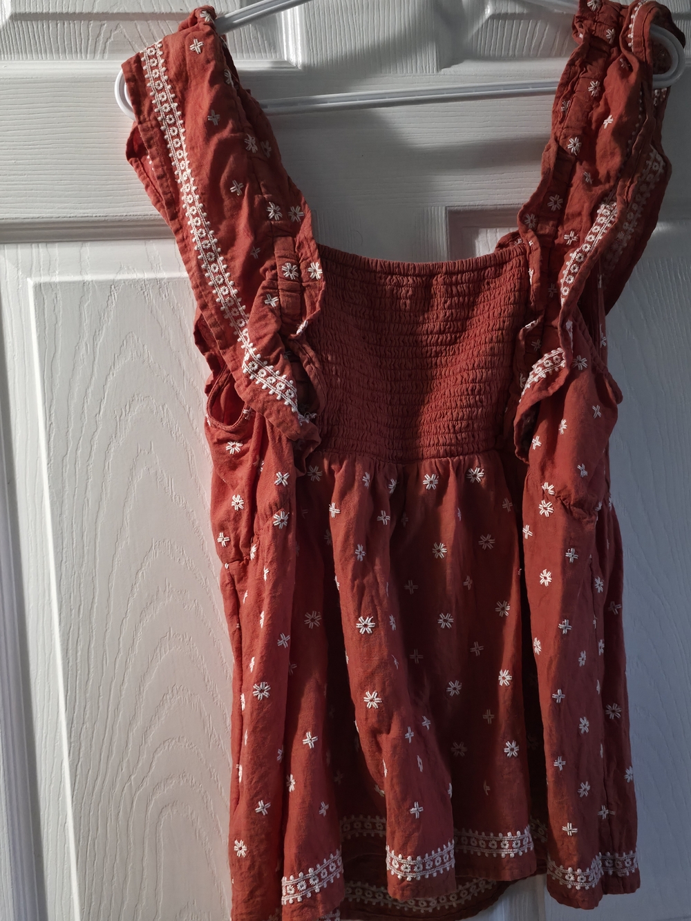 4/$25 Deal! Rust Red Floral Embroidered Smocked Tank Top